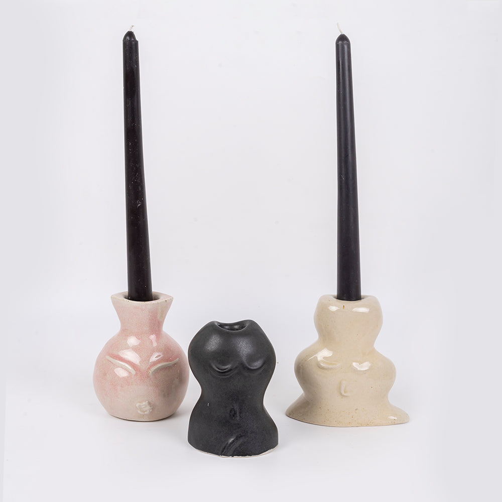 Soulful Ceramic Face Candle Holder- Set of 3