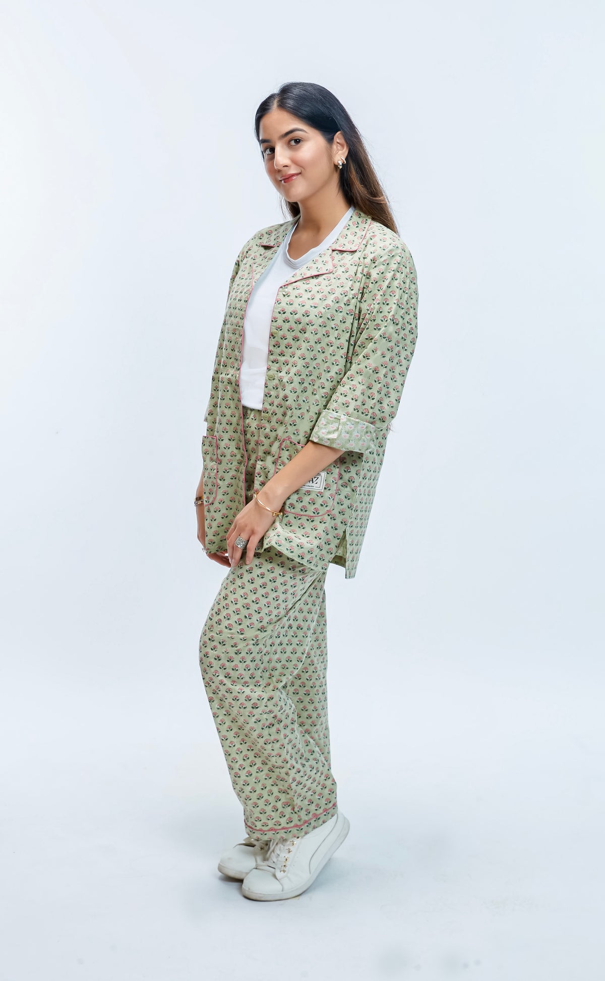 Green and Pink Buti Print Loungewear