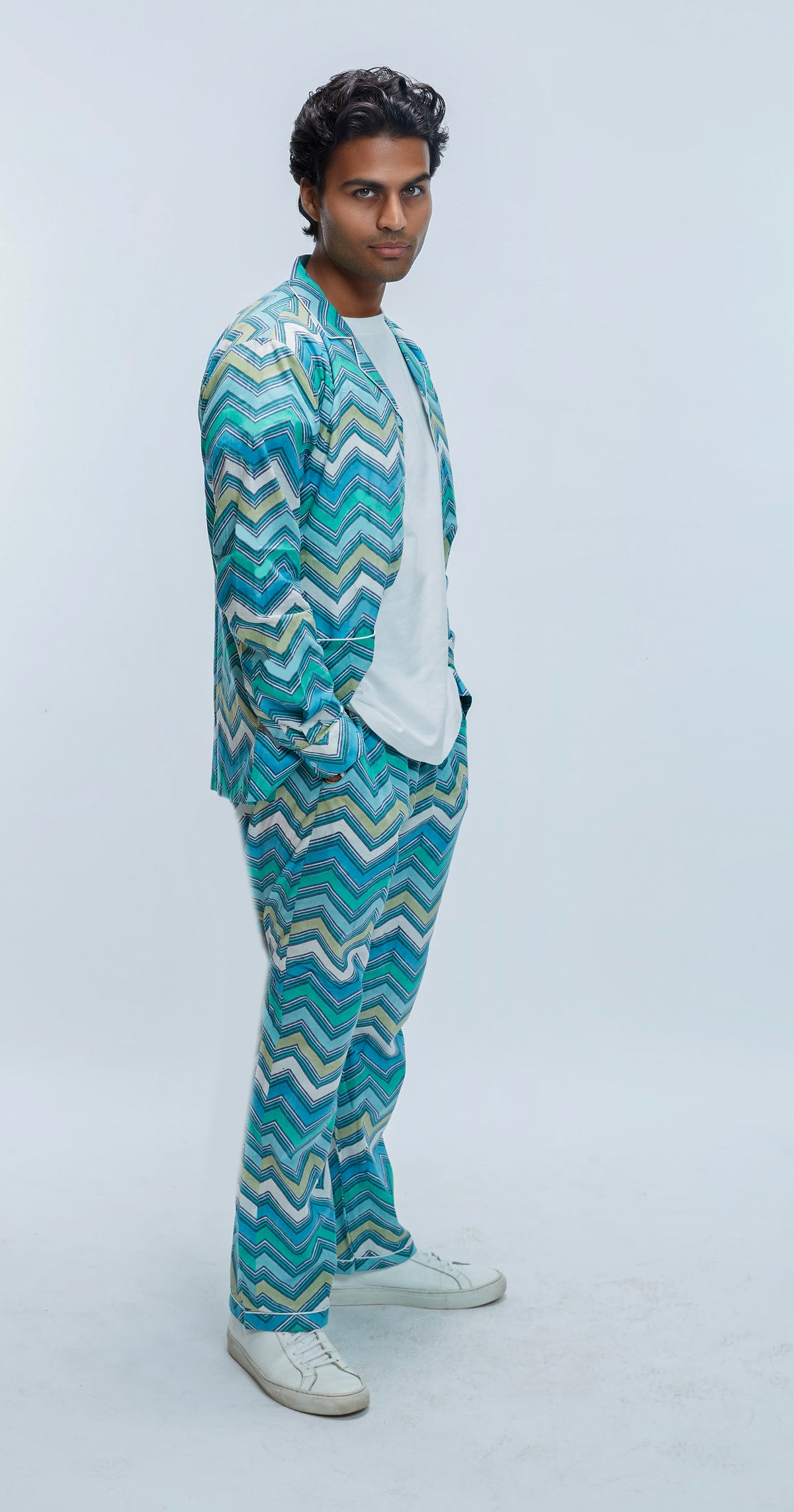 Blue Zig Zag Print Loungewear