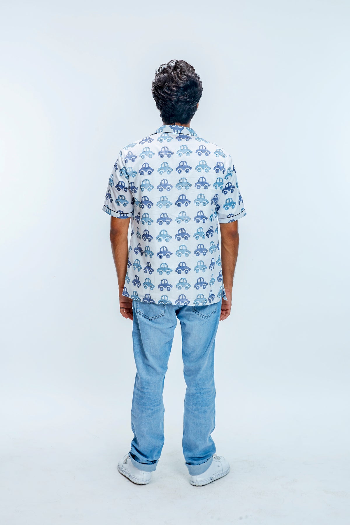 Dark and  Lite Blue Car Print Shirt Set