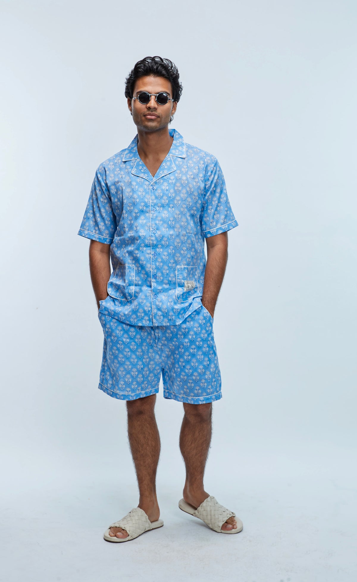 Sky Blue Buti Print Shorts Set