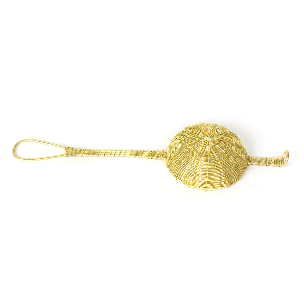 Petite Golden Handwoven Brass Tea Strainer Basket Style