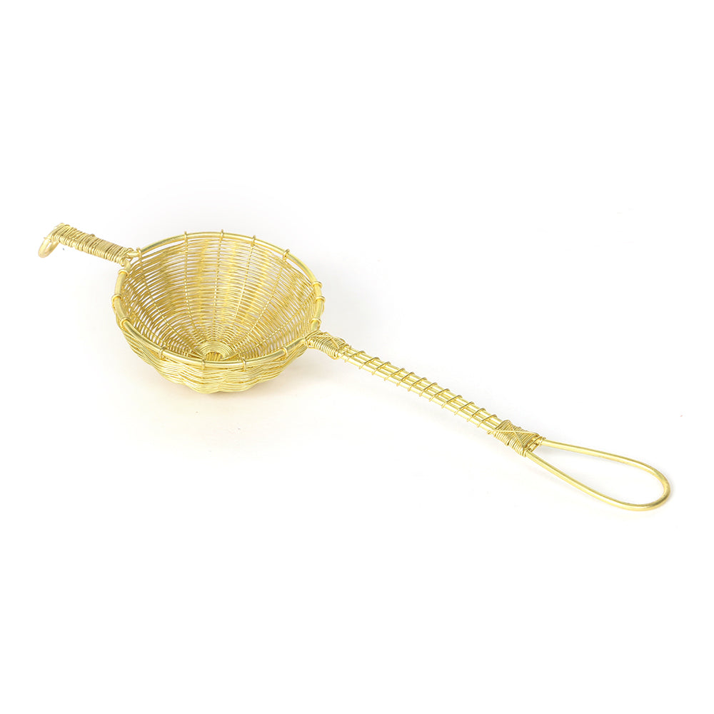 Petite Golden Handwoven Brass Tea Strainer Basket Style