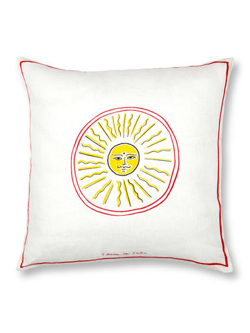 Smirking Sun Cushion Cover - Red